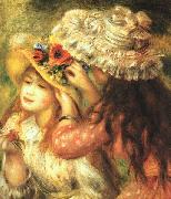 Pierre Renoir Girls Putting Flowers in their Hats oil painting